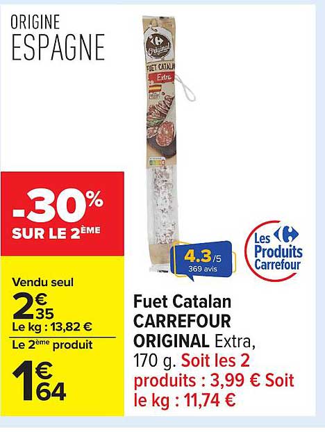 Fuet Catalan CARREFOUR ORIGINAL Extra, 170 g