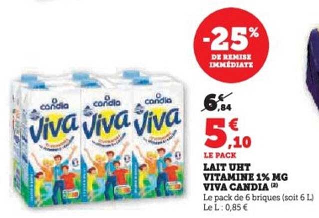 Lait UHT Vitamine 1% MG Viva Candia