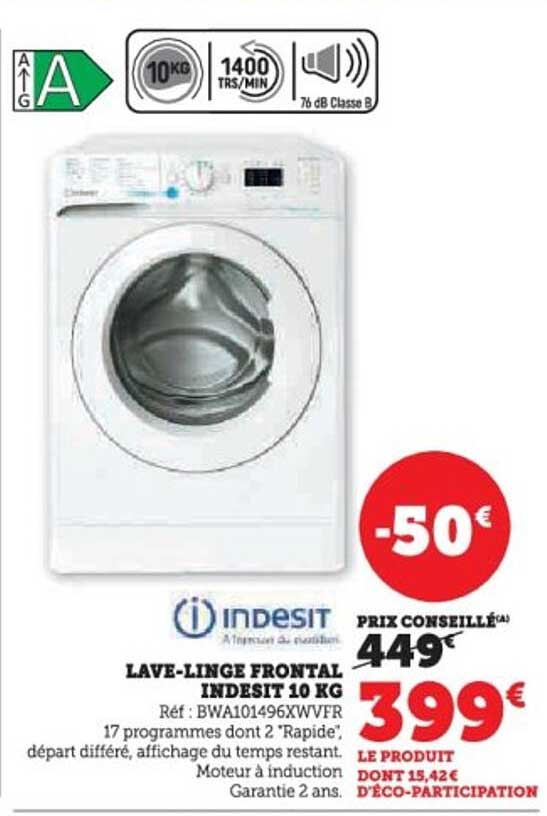 LAVE-LINGE FRONTAL INDESIT 10 KG
