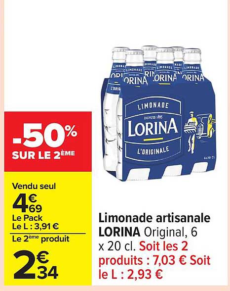 Limonade artisanale LORINA Original, 6 x 20 cl