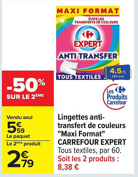 Lingettes anti-transfert de couleurs "Maxi Format" CARREFOUR EXPERT