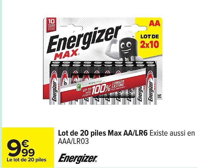 Lot de 20 piles Max AA/LR6 Existe aussi en AAA/LR03