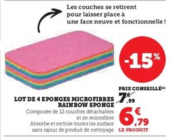 LOT DE 4 EPONGES MICROFIBRES RAINBOW SPONGE