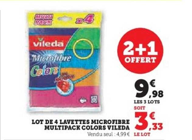 LOT DE 4 LAVETTES MICROFIBRE MULTIPACK COLORS VILEDA