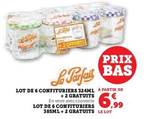 LOT DE 6 CONFITURIERS 324ML + 2 GRATUITS
