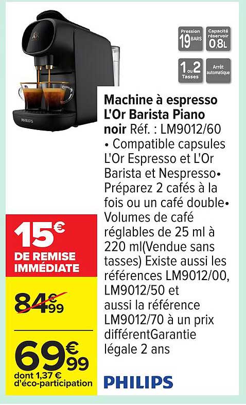 Machine à espresso L'Or Barista Piano noir Réf. : LM9012/60