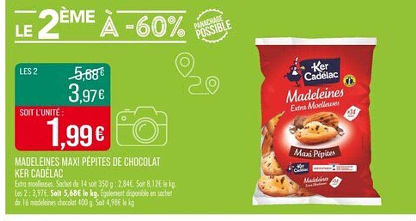 MADELEINES MAXI PÉPITES DE CHOCOLAT KER CADÉLAC