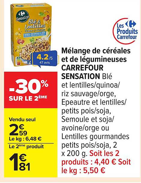 Mélange de céréales et de légumineuses CARREFOUR SENSATION