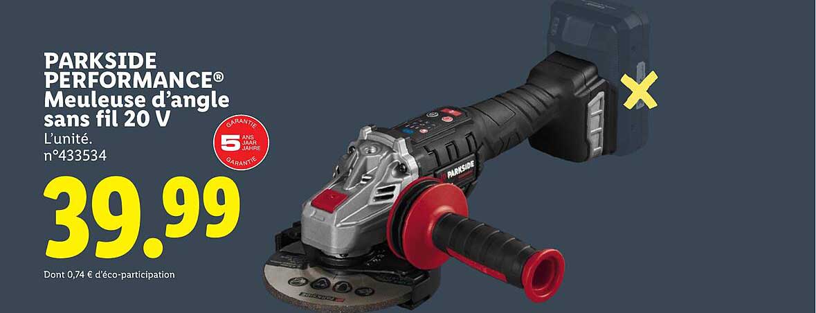 Meuleuse d'angle sans fil 20 V PARKSIDE PERFORMANCE®