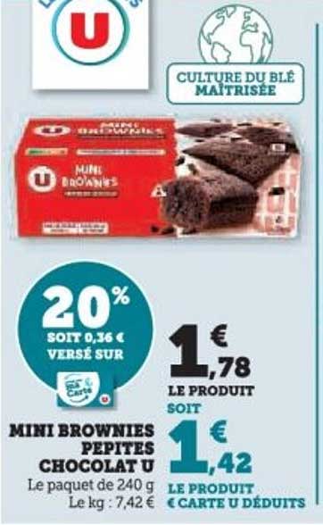 MINI BROWNIES PEPITES CHOCOLAT U