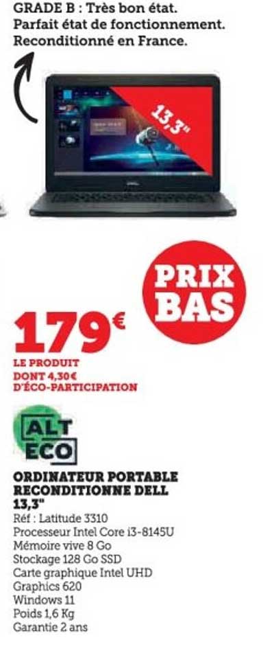 ORDINATEUR PORTABLE RECONDITIONNE DELL 13,3"