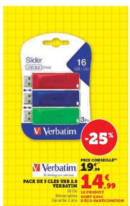 PACK DE 3 CLES USB 2.0 VERBATIM