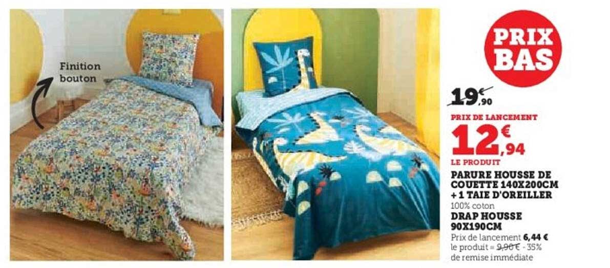 PARURE HOUSSE DE COUETTE 140X200CM + 1 TAIE D'OREILLER
