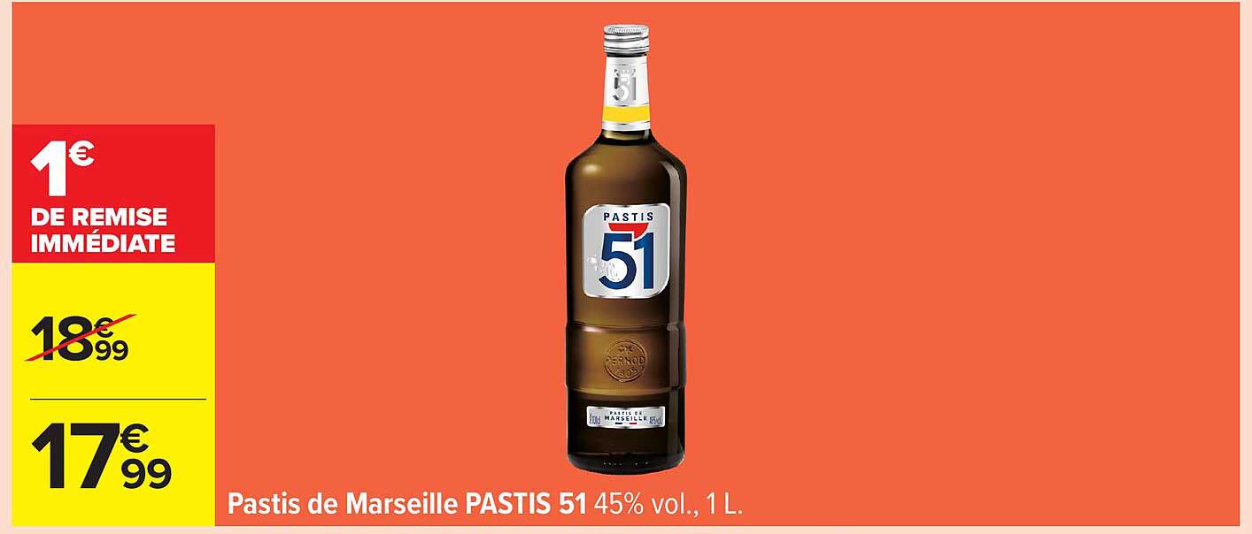 Pastis de Marseille PASTIS 51 45% vol., 1 L.