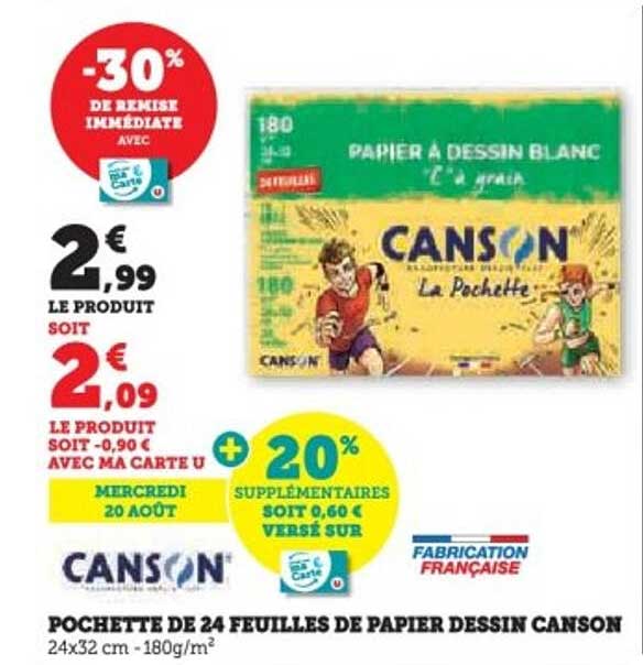 POCHETTE DE 24 FEUILLES DE PAPIER DESSIN CANSON