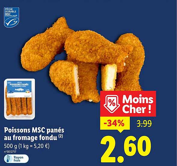 Poissons MSC panés au fromage fondu
