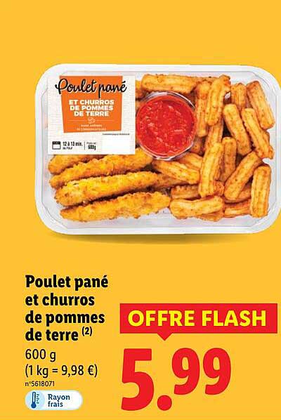 Poulet pané et churros de pommes de terre