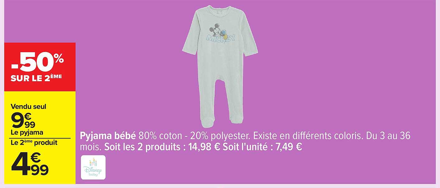 Pyjama bébé 80% coton - 20% polyester