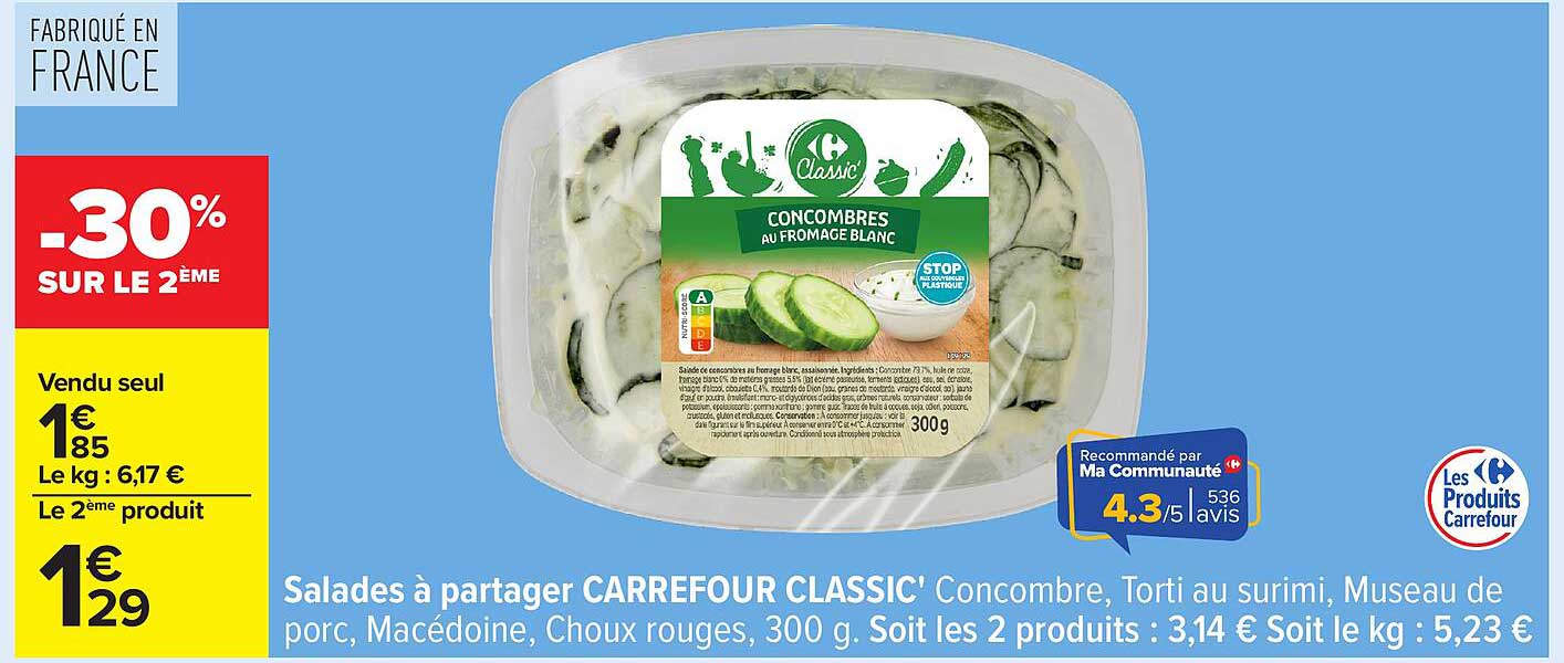 Salades à partager CARREFOUR CLASSIC' Concombres au fromage blanc