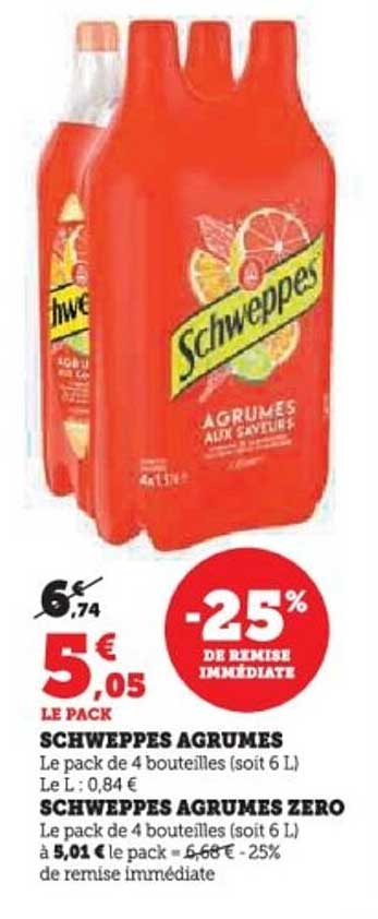 SCHWEPPES AGRUMES -25% de remise immédiate