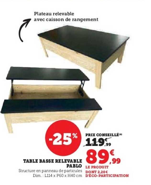 TABLE BASSE RELEVABLE PABLO
