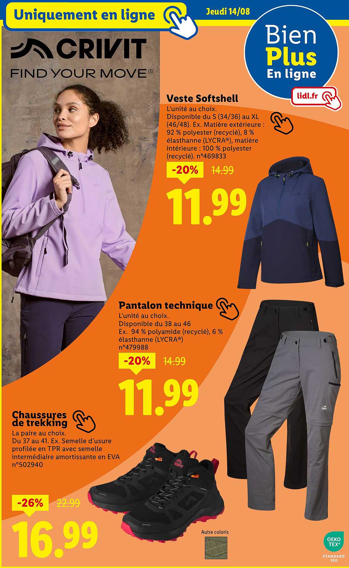 Veste Softshell, Pantalon technique, Chaussures de trekking