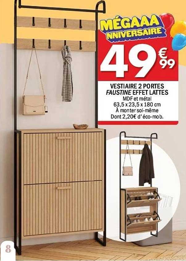 VESTIAIRE 2 PORTES FAUSTINE EFFET LATTES