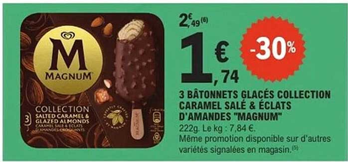 3 Bâtonnets glacés collection caramel salé & éclats d'amandes "Magnum"