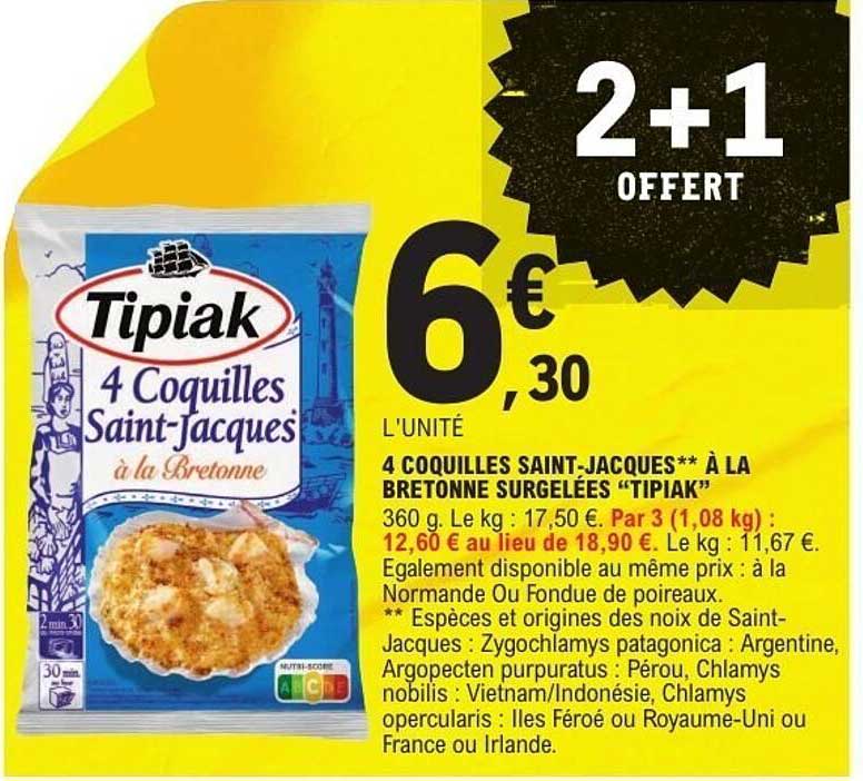 4 Coquilles Saint-Jacques à la Bretonne surgelées "Tipiak"