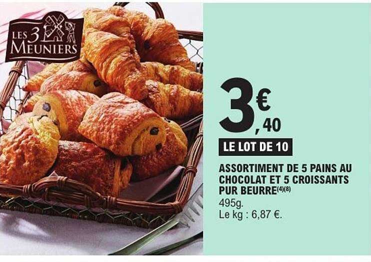 ASSORTIMENT DE 5 PAINS AU CHOCOLAT ET 5 CROISSANTS PUR BEURRE