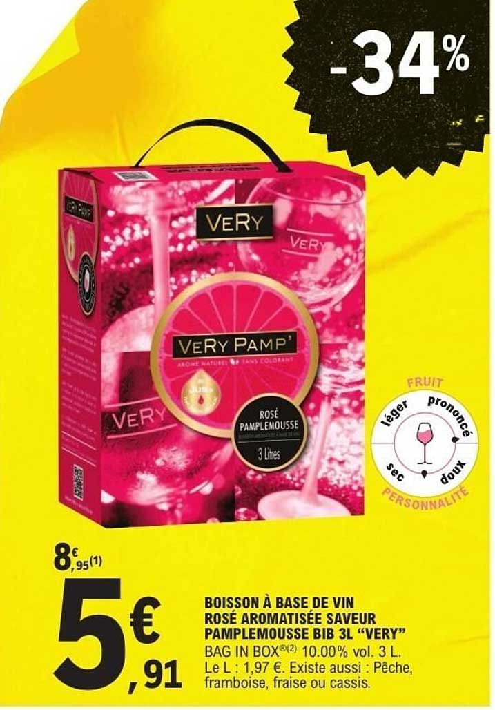 BOISSON À BASE DE VIN ROSÉ AROMATISÉE SAVEUR PAMPLEMOUSSE BIB 3L “VERY”