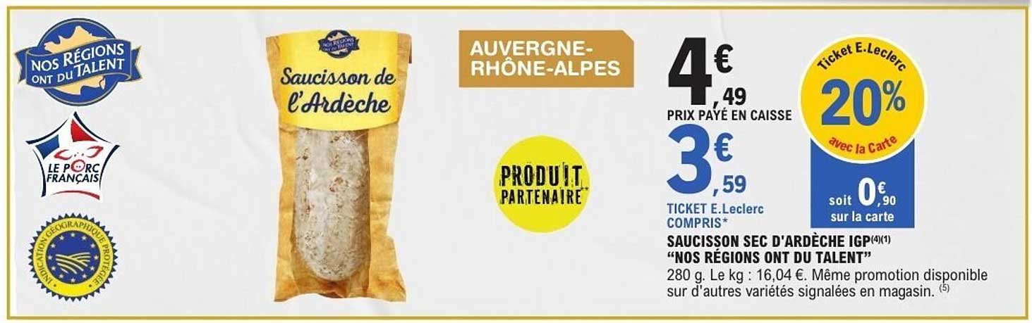 Saucisson sec d'Ardèche IGP - 20% avec la carte