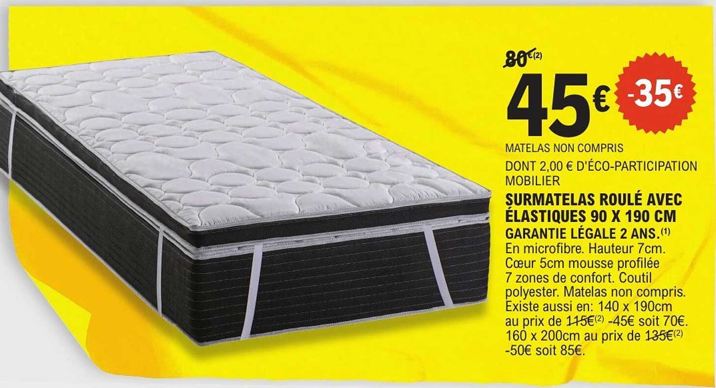 Surmatelas roulé avec élastiques 90 x 190 cm