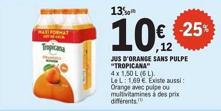 Tropicana Jus Orange Sans Pulpe Intensité 9