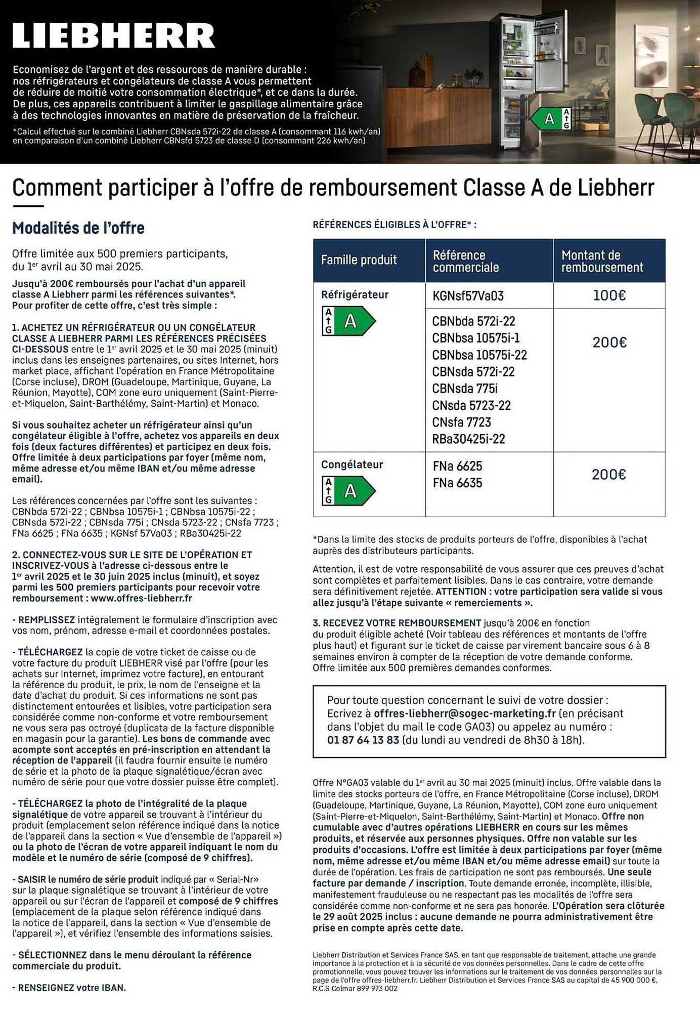 Comment participer à l’offre de remboursement Classe A de Liebherr