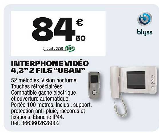 INTERPHONE VIDÉO 4,3” 2 FILS “UBAN”
