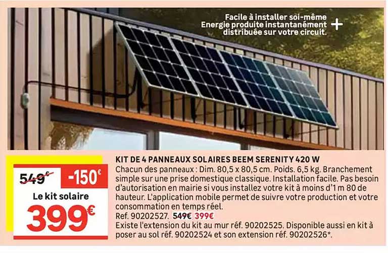 KIT DE 4 PANNEAUX SOLAIRES BEEM SERENITY 420 W