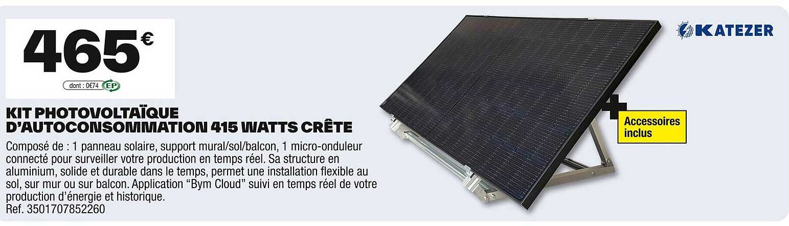 KIT PHOTOVOLTAÏQUE D'AUTOCONSOMMATION 415 WATTS CRÊTE