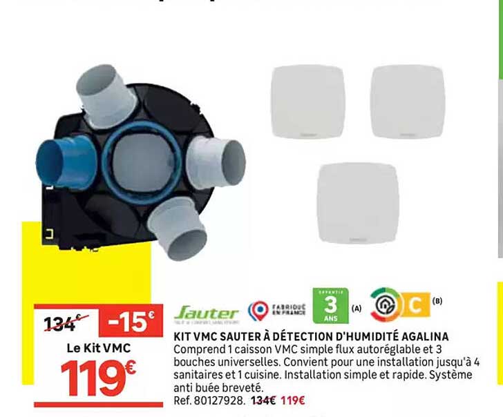 KIT VMC SAUTER À DÉTECTION D'HUMIDITÉ AGALINA