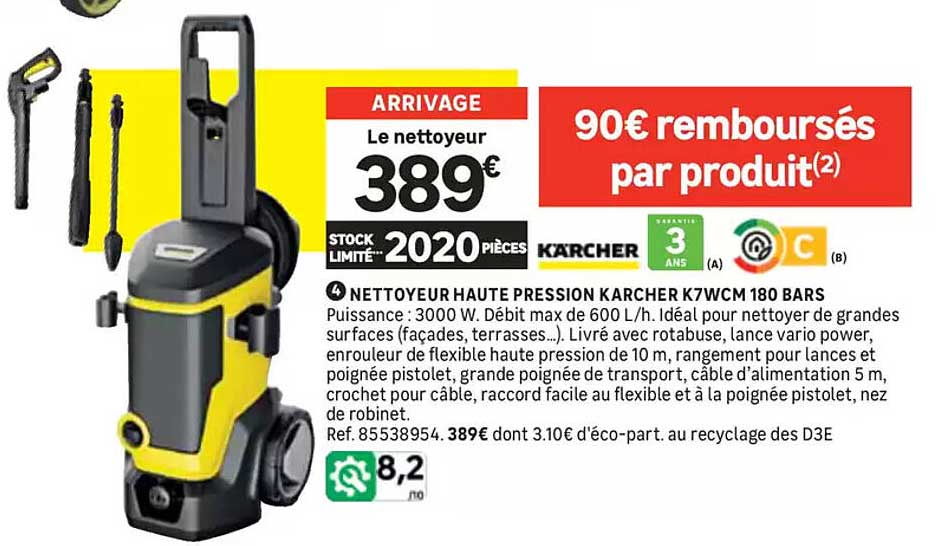 Le nettoyeur haute pression Karcher K7WCM 180 bars
