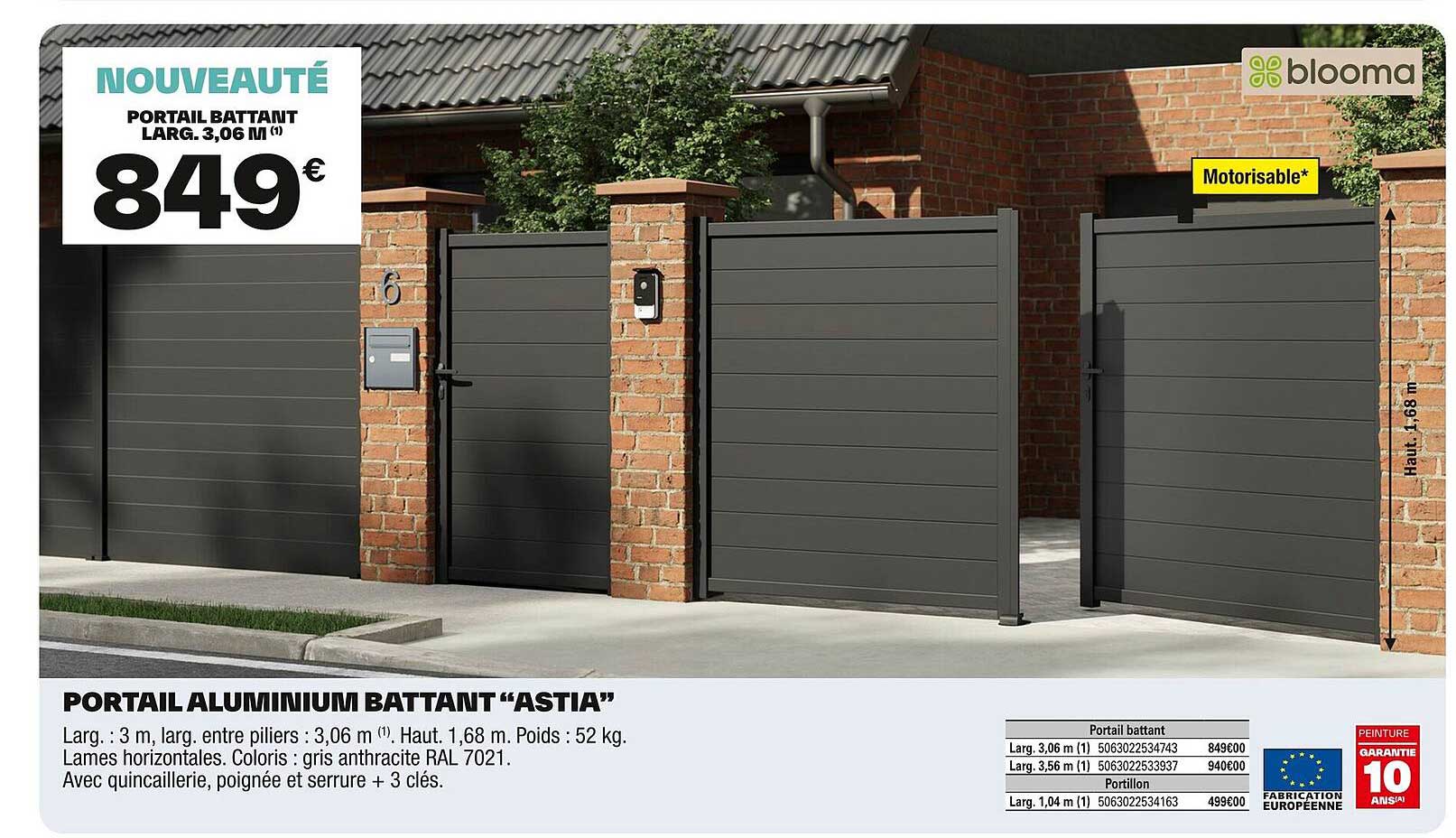PORTAIL ALUMINIUM BATTANT "ASTIA"