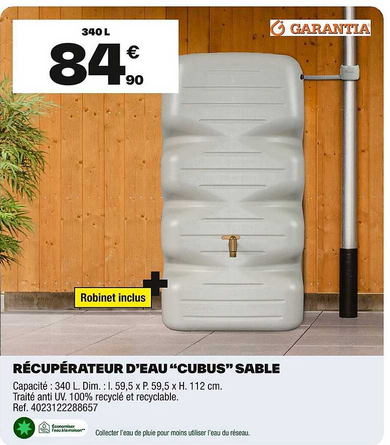 RÉCUPÉRATEUR D'EAU "CUBUS" SABLE