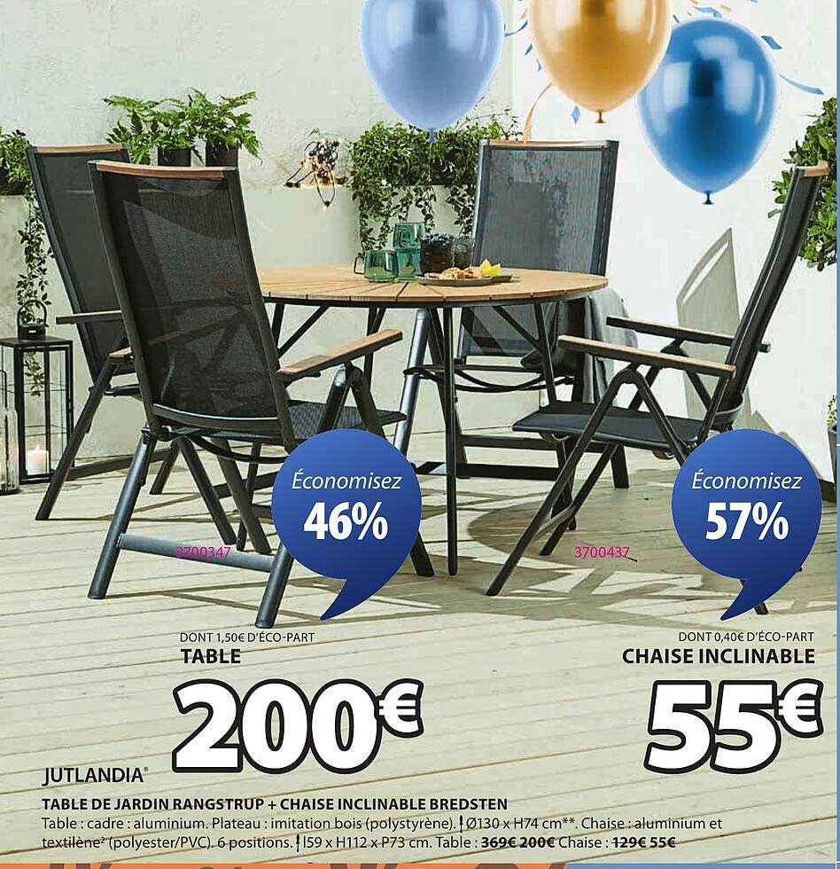 TABLE DE JARDIN RANGSTRUP + CHAISE INCLINABLE BREDSTEN