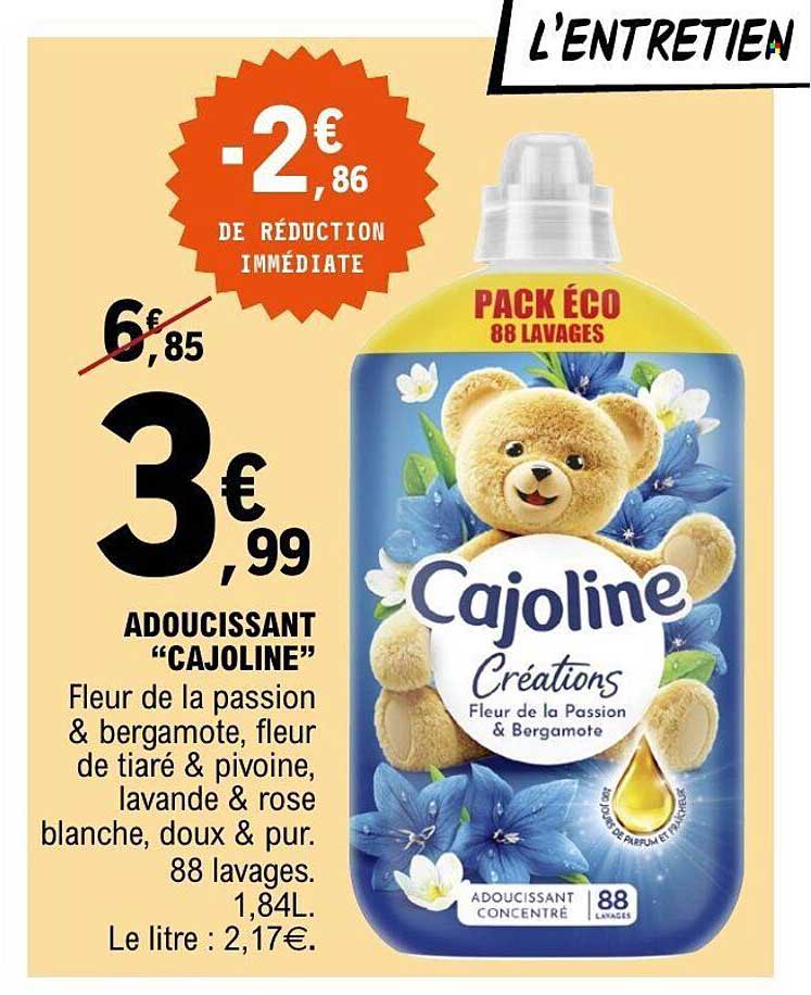 Promo Adoucissant “Cajoline” Fleur De La Passion & Bergamote, Fleur De ...