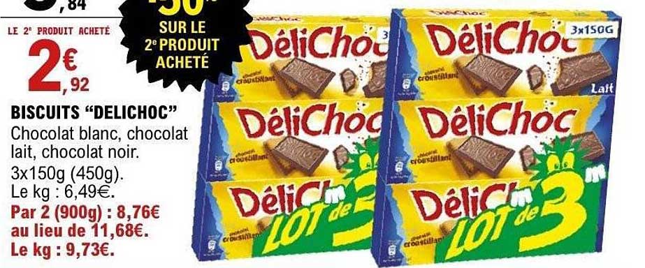 BISCUITS “DELICHOC” Chocolat blanc, chocolat lait, chocolat noir. 3x150g (450g).