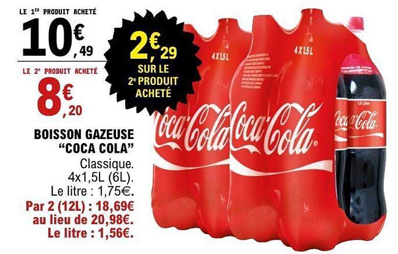 BOISSON GAZEUSE “COCA COLA” Classique. 4x1,5L (6L). Le litre : 1,75€.