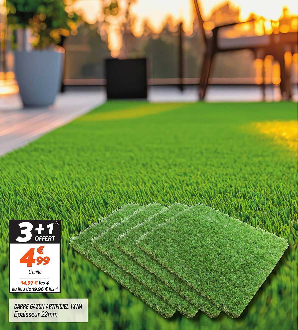 CARRE GAZON ARTIFICIEL 1X1M Epaisseur 22mm