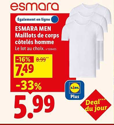 ESMARA MEN Maillots de corps côtelés homme