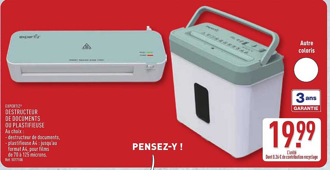EXPERTIZ® DESTRUCTEUR DE DOCUMENTS OU PLASTIFIEUSE