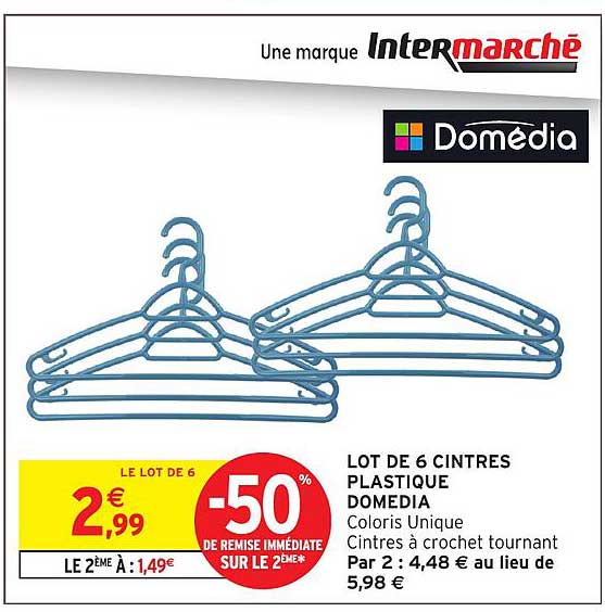 LOT DE 6 CINTRES PLASTIQUE DOMEDIA